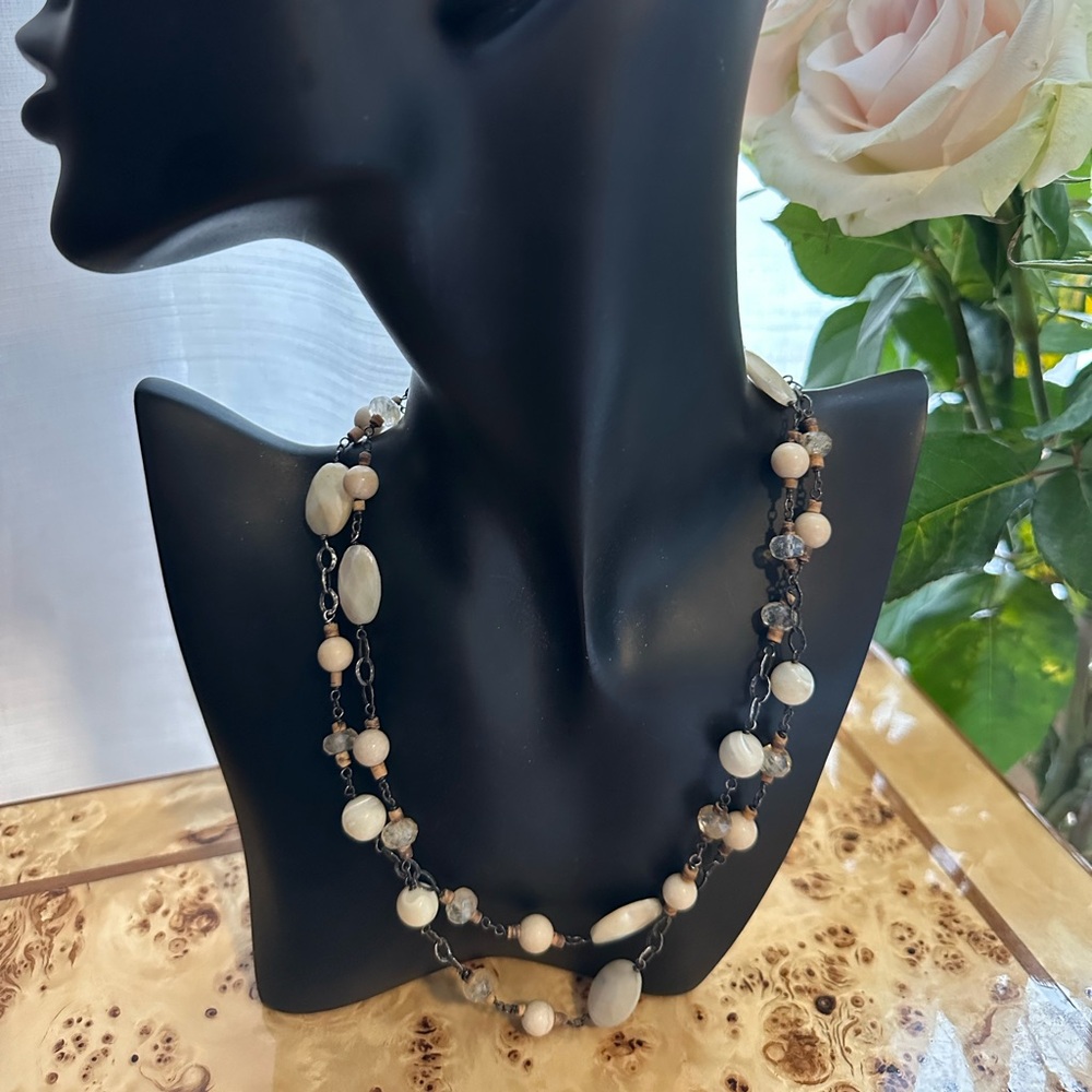 Silpada Oxidized Sterling Silver Link w Mother of Pearl natural beaded Necklace